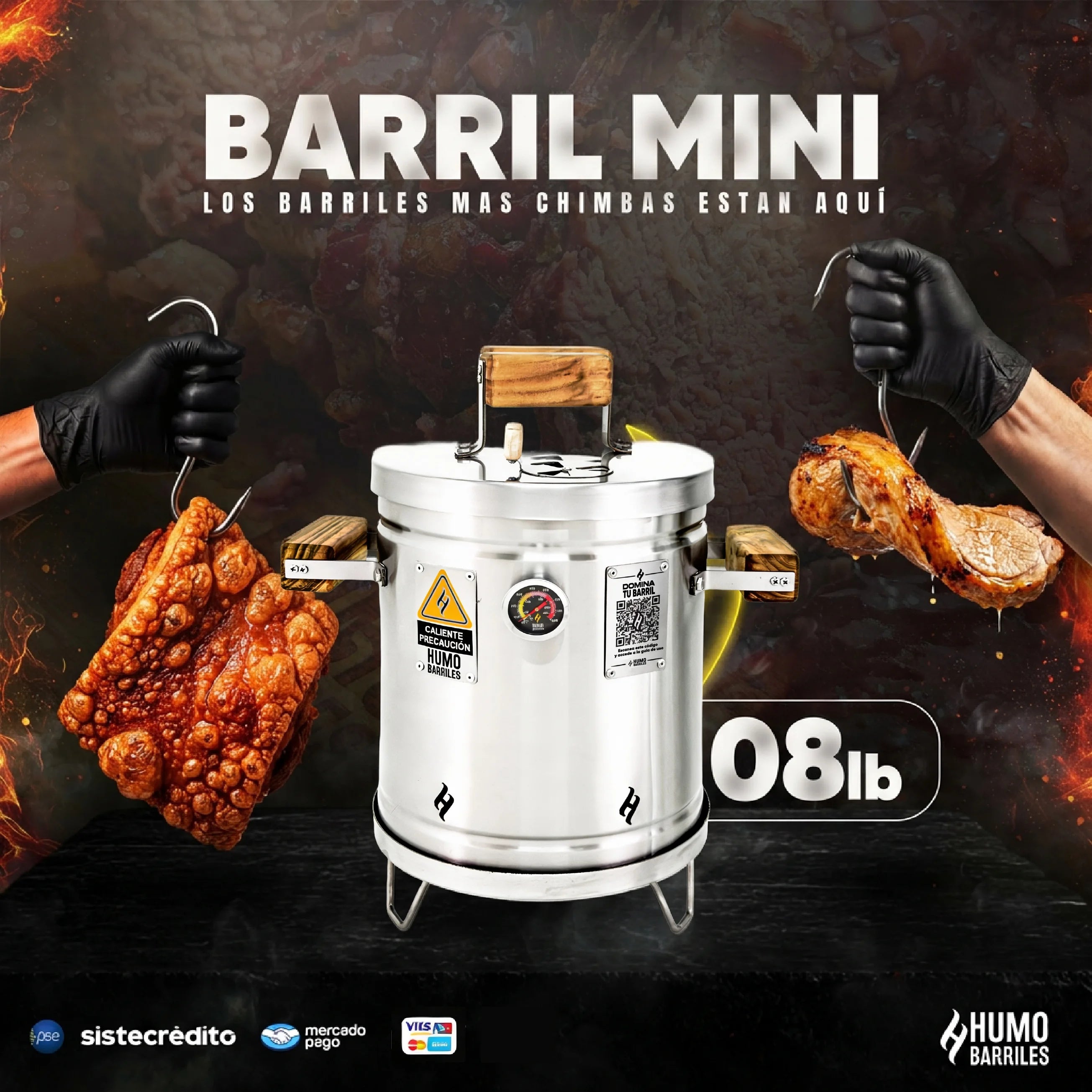 Barril 08Lb Asador/Ahumador Mini para 10 a 12 Personas