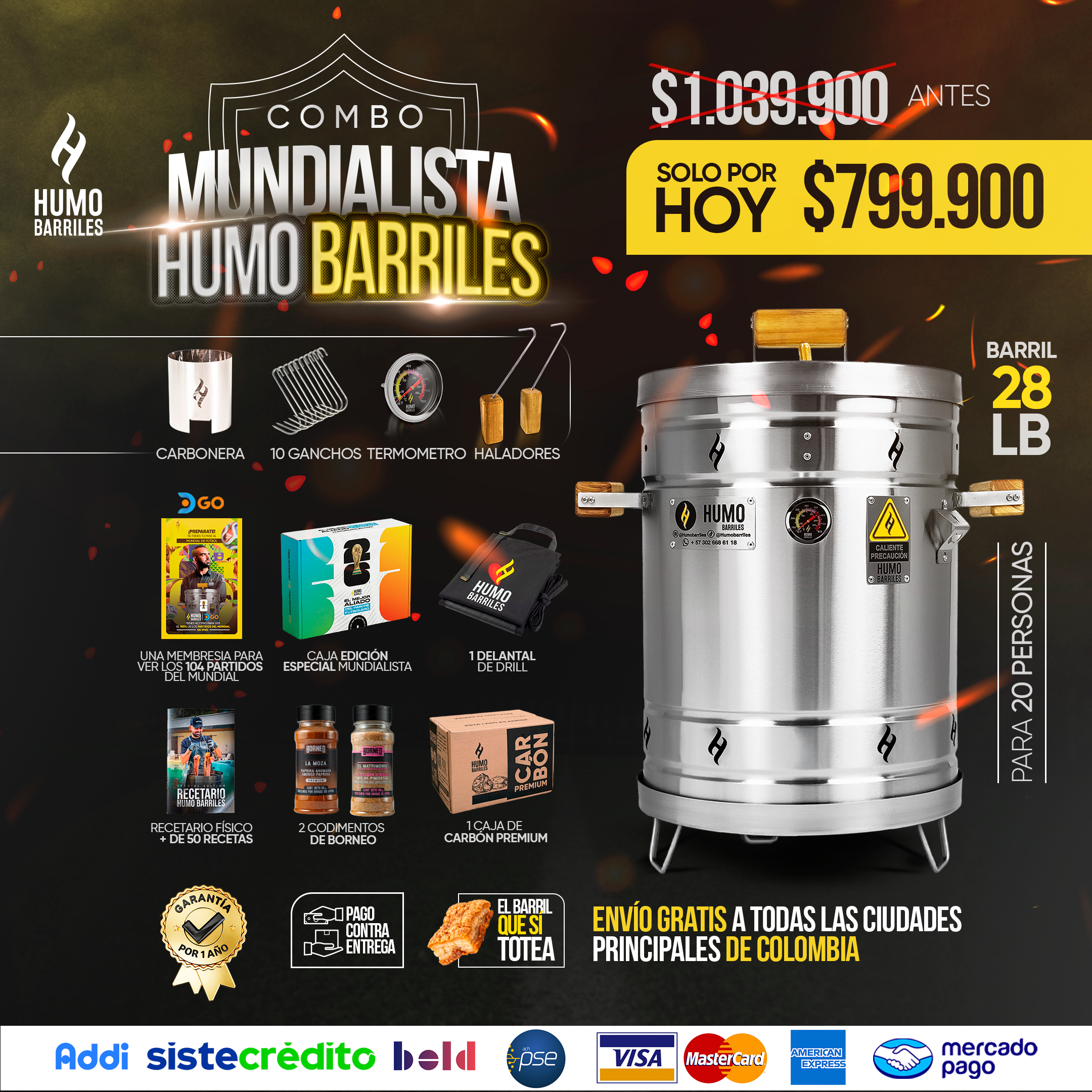 Contenido detallado Combo Barril asador premium edición especial mundial de fútbol 2026