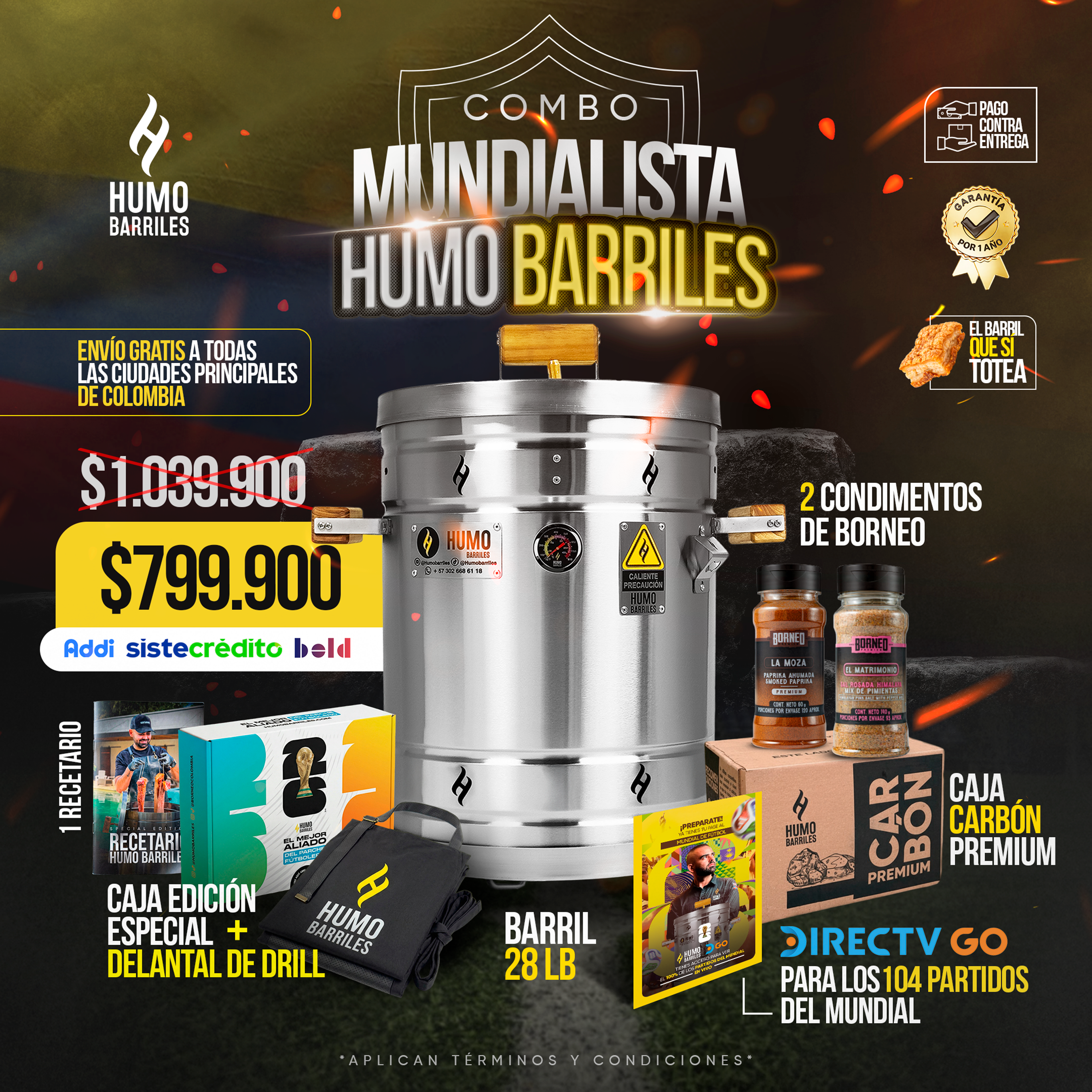 Barril asador premium en combo edición especial mundial de fútbol 2026