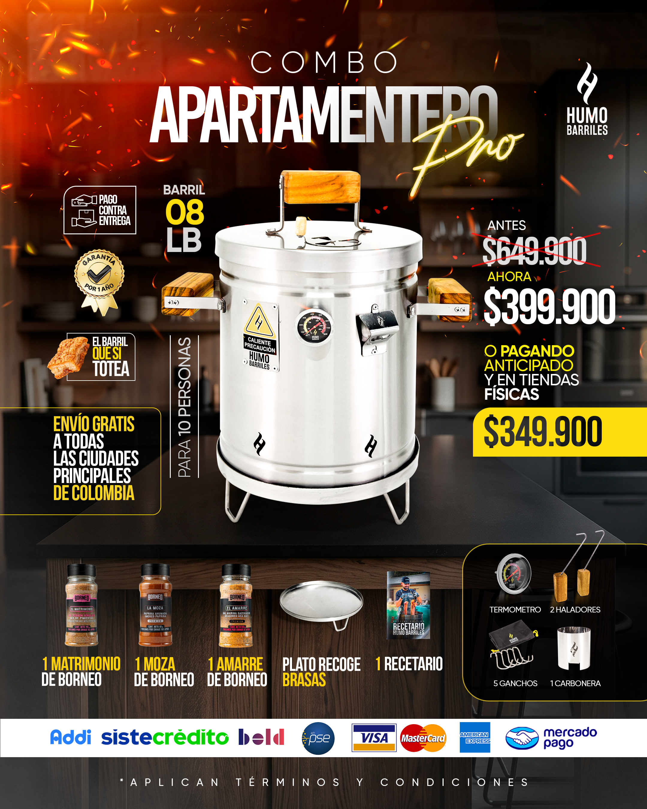 Combo con barril asador para apartamentos