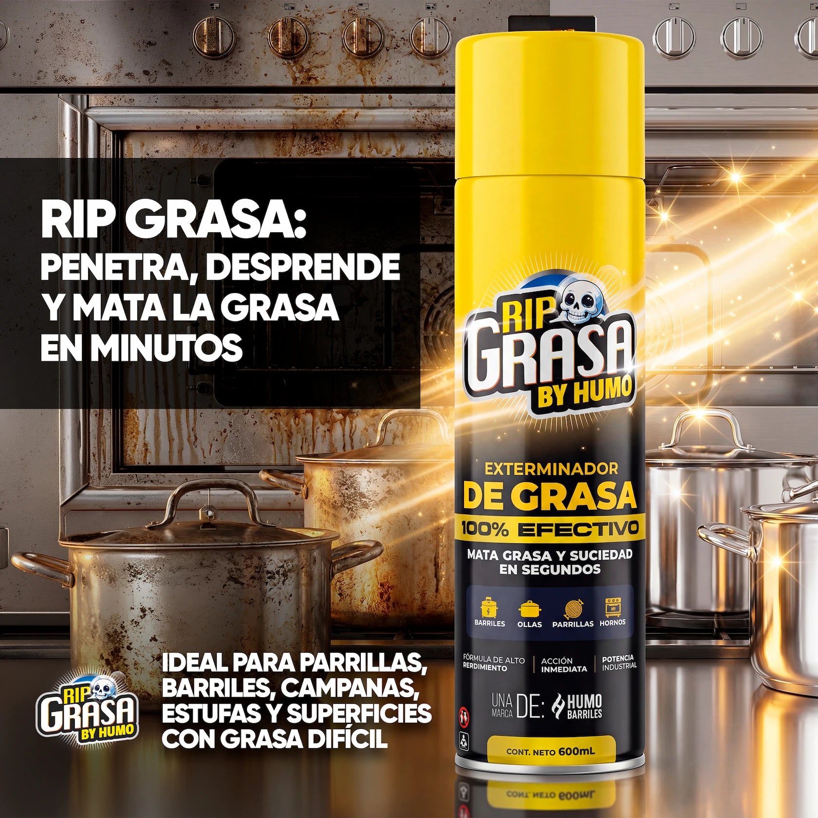 Desengrasante RIP Grasa Humo Barriles 600 Ml