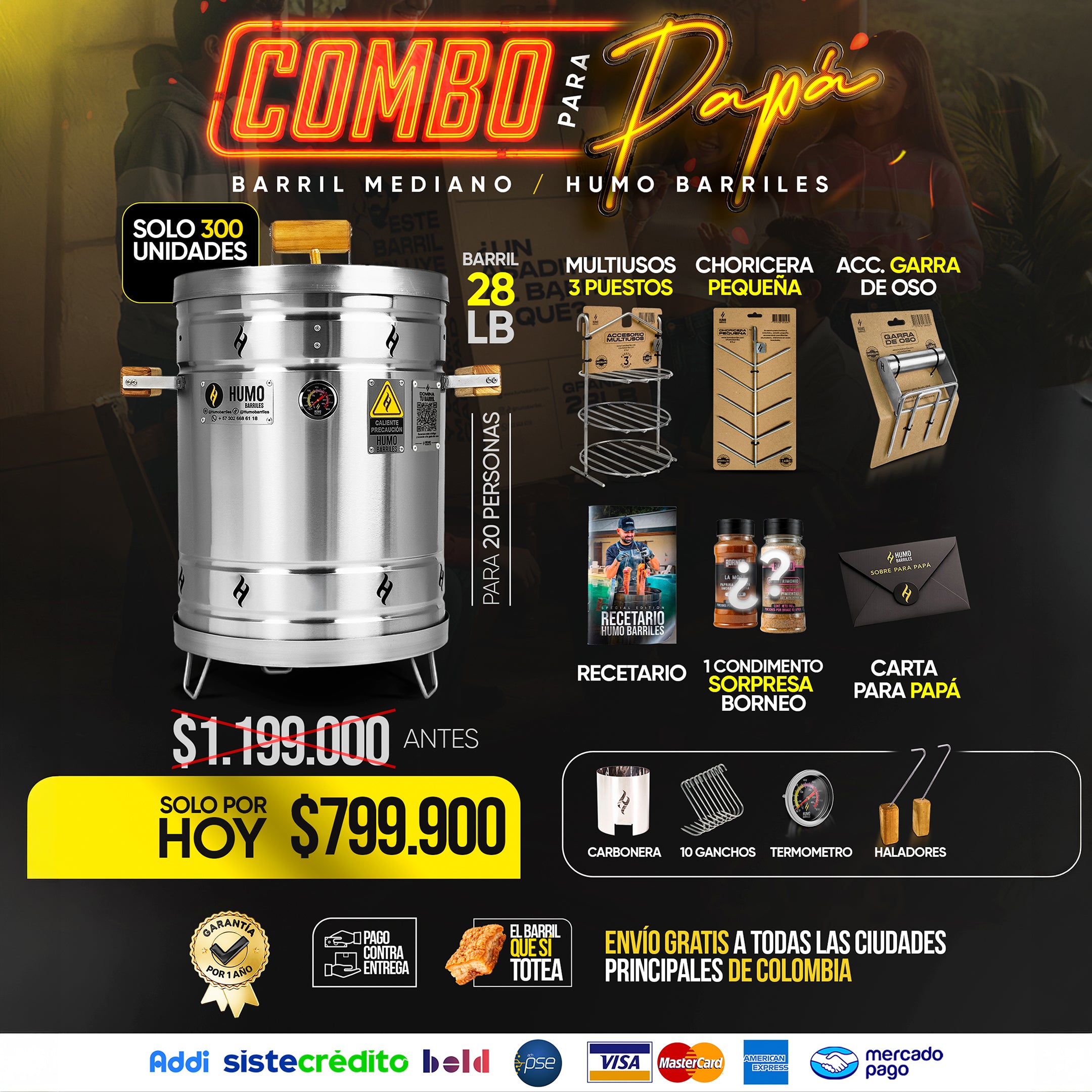 Combo Barril Asador 28 Lb para Papá