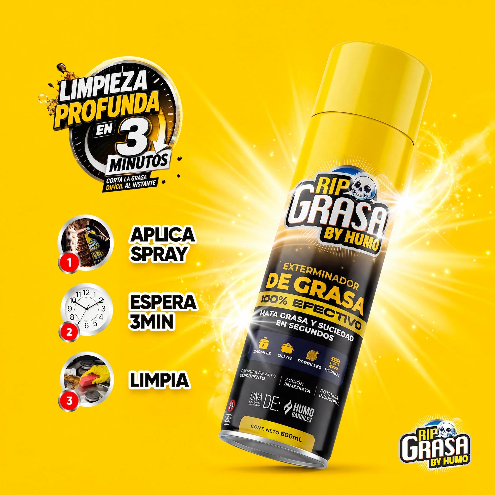 Desengrasante RIP Grasa con sus beneficios: limpia, protege y da brillo al acero