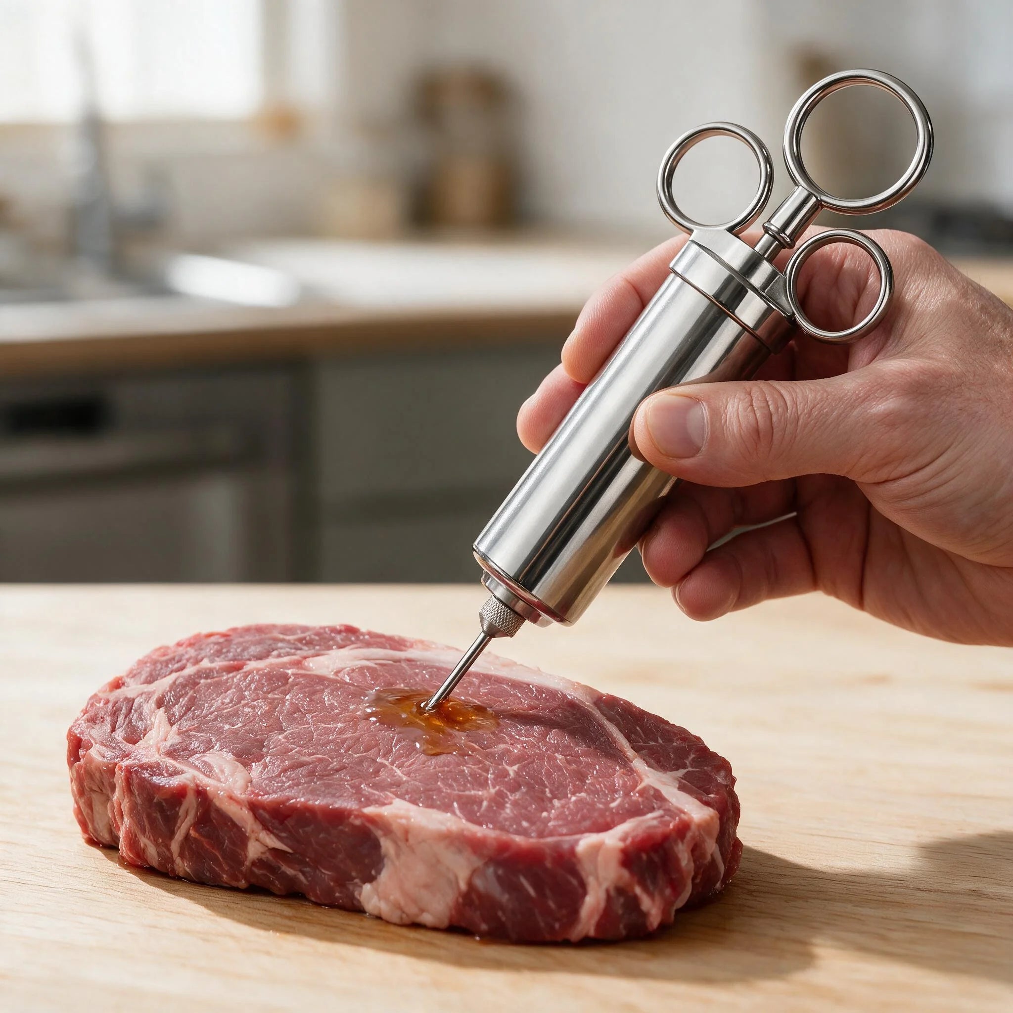 Inyector de Carne en Acero Inoxidable 60ml | 3 Boquillas + Accesorios