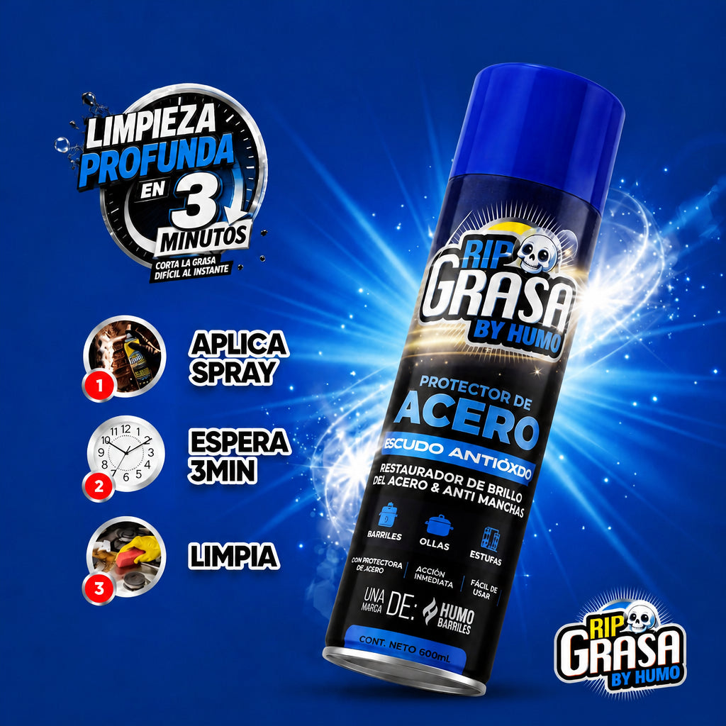 Limpiador Protector de Acero RIP Grasa Humo Barriles 600 Ml