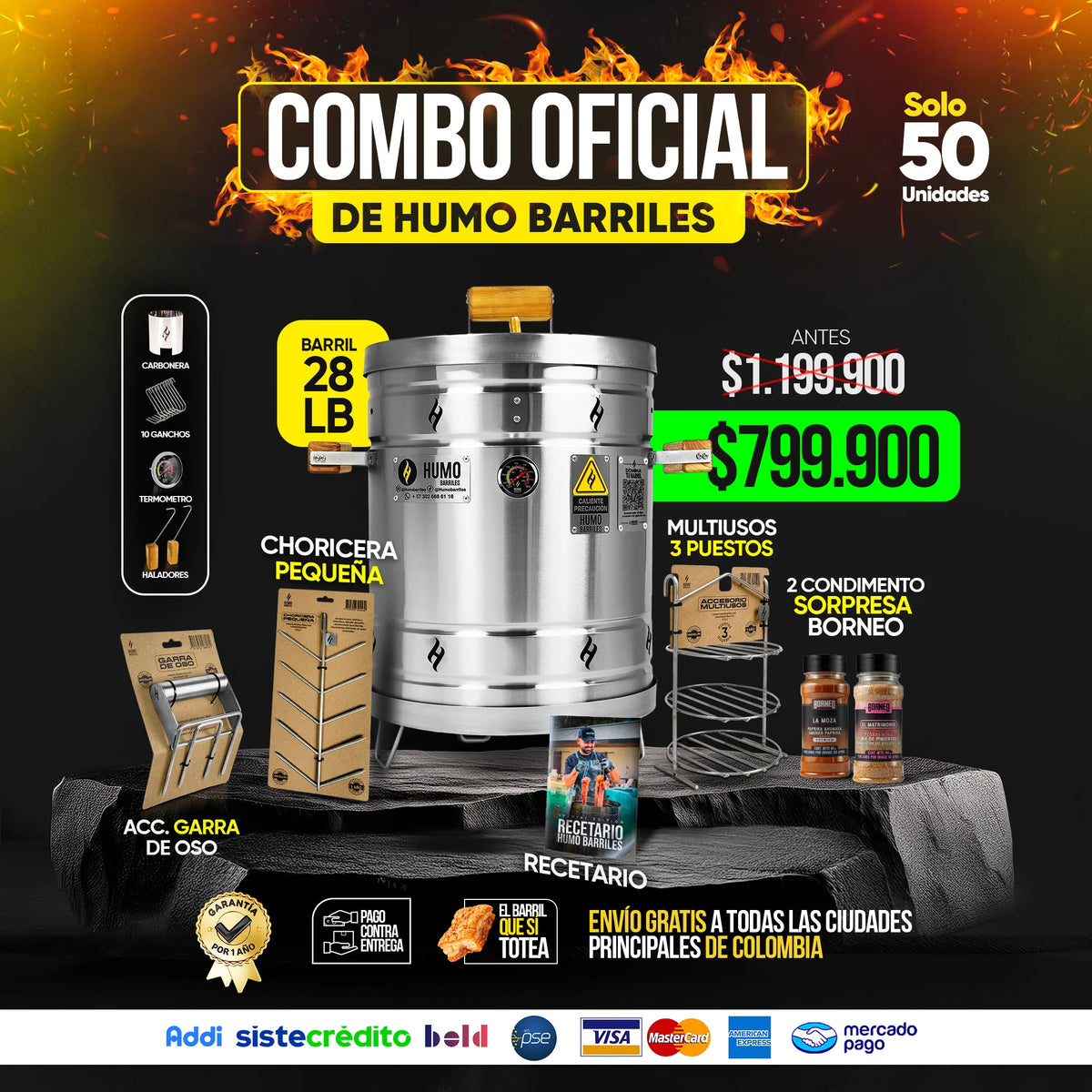 Combo 28Lbs Oficial Humo Barriles