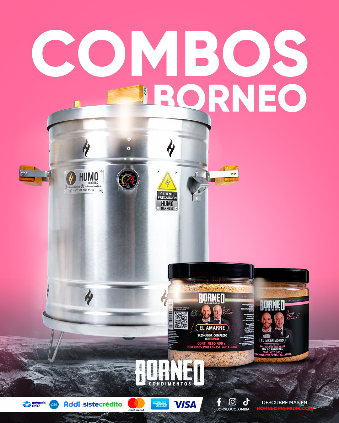 Condimentos Borneo Tamaño Pequeños: sazonadores y especias en presentación pequeña para carne