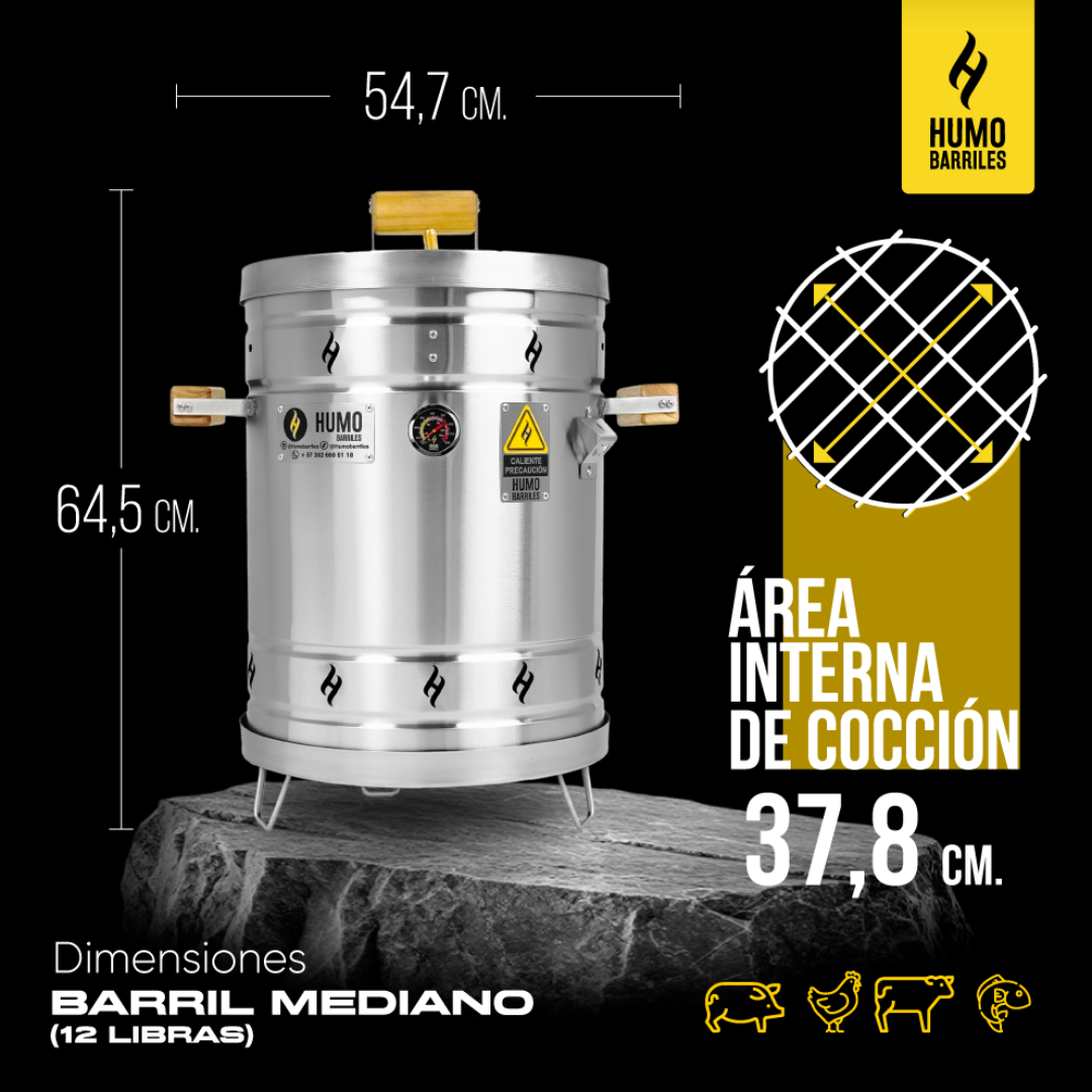 Medidas de barril asador mediano de 12 libras