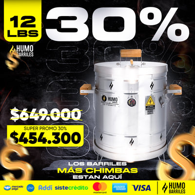 30% OFF Barril Mini de 12LB de Humo Barriles