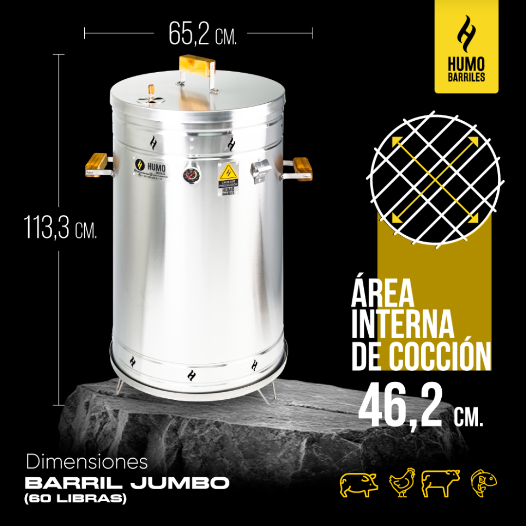 Medidas de barril asador jumbo de 60 libras