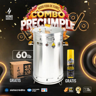 COMBO PRE CUMPLE Barril 60Lb para 80 a 95 Personas + RIP Grasa y Carbón 2Kg GRATIS!