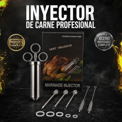 Inyector de Carne en Acero Inoxidable 60ml | 3 Boquillas + Accesorios