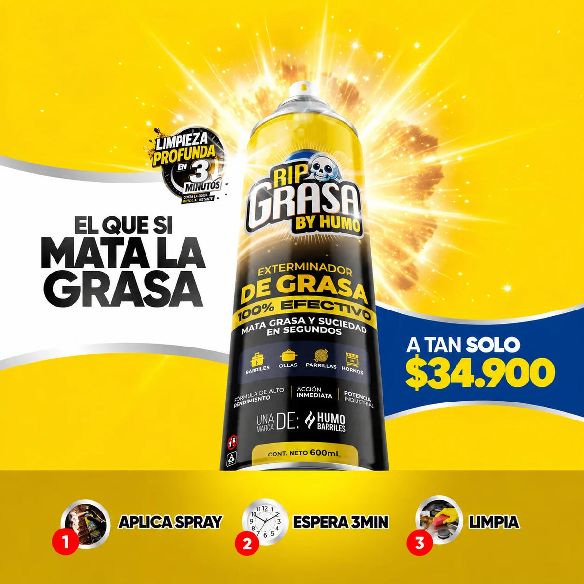 Desengrasante RIP Grasa Humo Barriles 600 Ml
