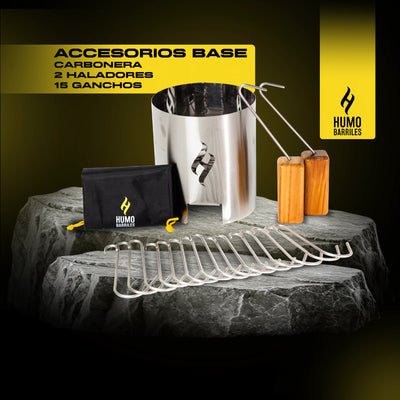Accesorios base incluidos en el combo: carbonera, 2 haladores y 15 ganchos