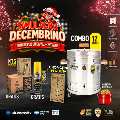 Combo Simulacro Decembrino Barril 12LB Asador/Ahumador Pequeño hasta 18 Personas + 5 Obsequios
