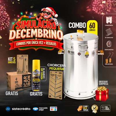 Combo Simulacro Decembrino Barril Asador/Ahumador Jumbo 60 Lb Hasta 95 personas + 5 Regalos