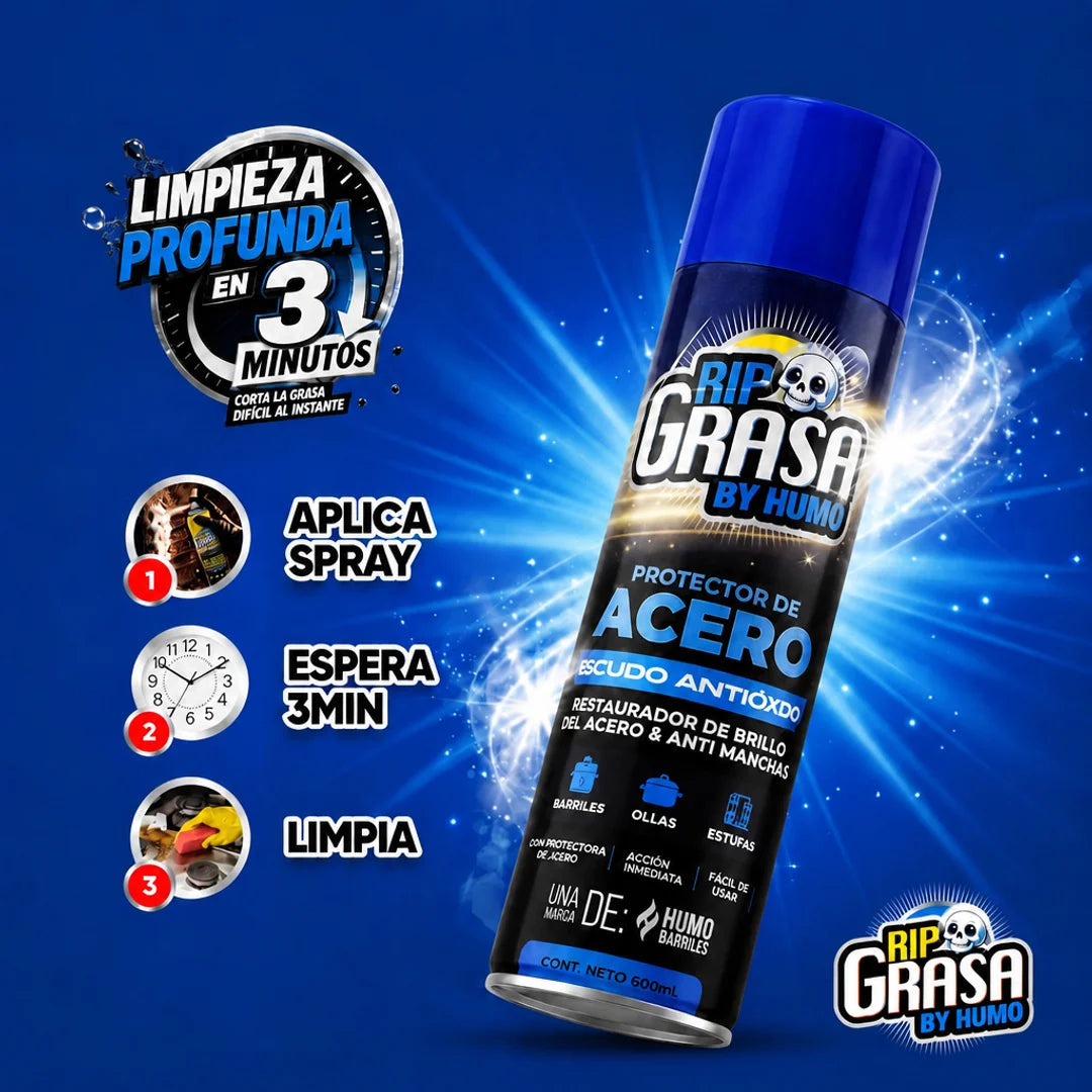 RIP Grasa, limpieza 3 en 1 que protege, restaura y da brillo al acero